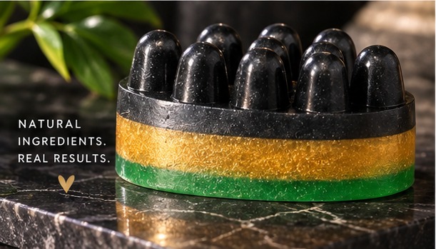 Handmade black, gold and green massage bar soap